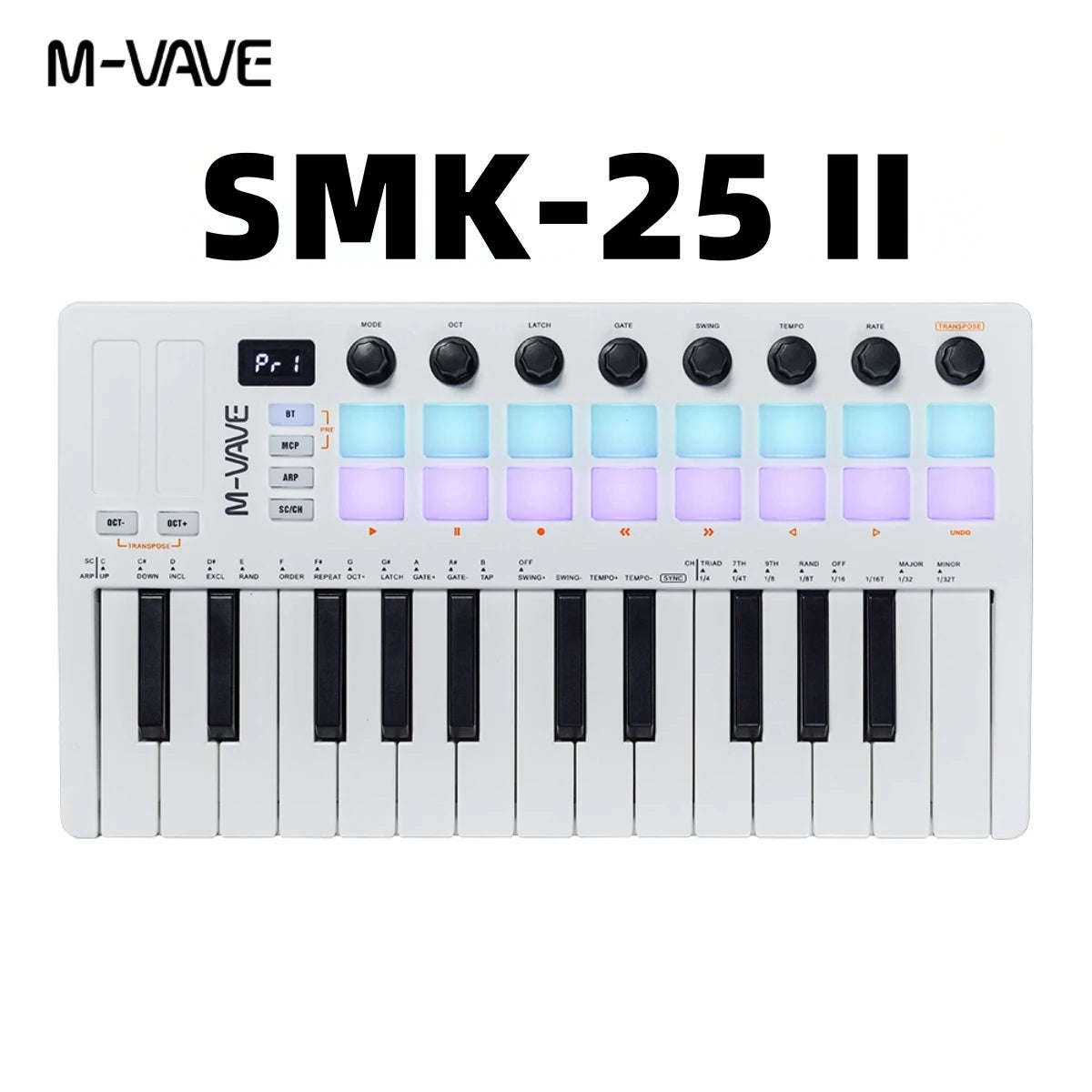 M-VAVE SMK-25 II MIDI Keyboard Controller, 25 Mini Keys 16 RGB Drum Pads 8 Knobs USB with DAW Software for Music Production