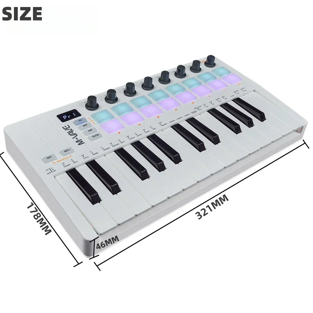 M-VAVE SMK-25 II 25 Key MIDI Controller Keyboard Mini USB 16 RGB Drum Pads 8 Knobs with Music Production Software Included