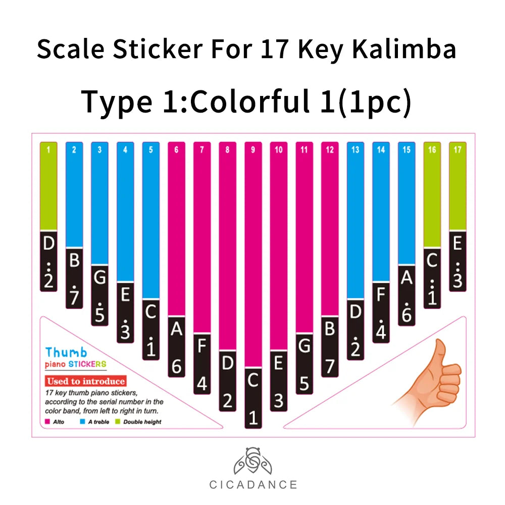 CICADANCE Kalimba Scale Sticker 17/21/34 Key Calimba Note Sticker Thumb Piano Music Learning Accessories For Beginner Kids