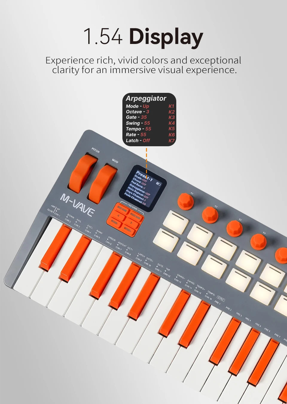 M-VAVE SMK-37 Pro Elite MIDI Controller – 37 Velocity Keys, 8 Knobs, 4 Faders, Arpeggiator, Sequencer, Bluetooth/USB-C