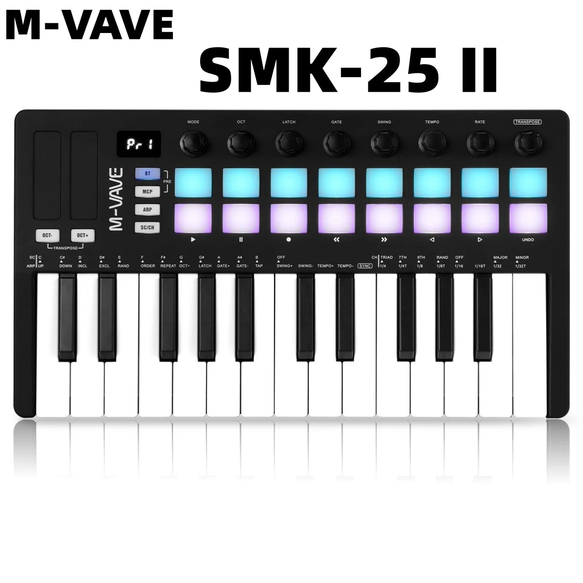 M-VAVE SMK-25 II MIDI Keyboard Controller, 25 Mini Keys 16 RGB Drum Pads 8 Knobs USB with DAW Software for Music Production