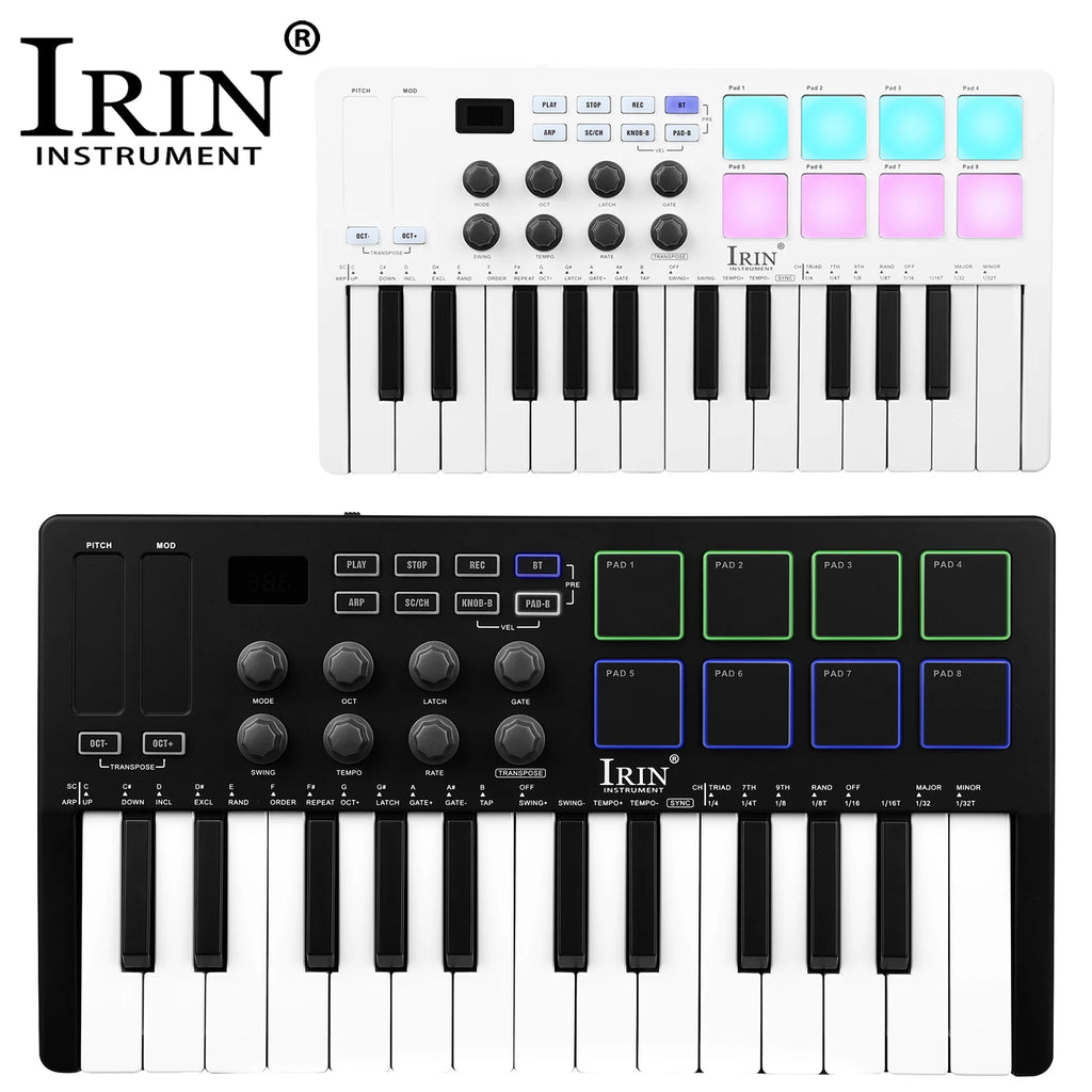 IRIN 25-Key MIDI Controller Keyboard Mini Portable USB Keyboard Piano SMK-25 MIDI Keyboard Controller 8 RGB Backlit Pads 8 Knobs
