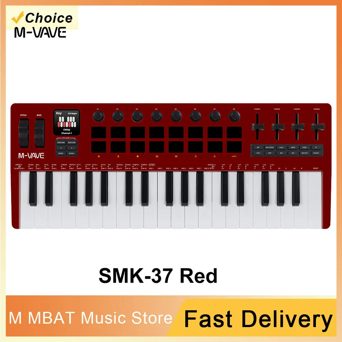M-VAVE SMK 37 PRO 37 Key RGB MIDI Keyboard with 16 Drum Pads Sound Source Wireless Multi-System Connection Support for Musicians