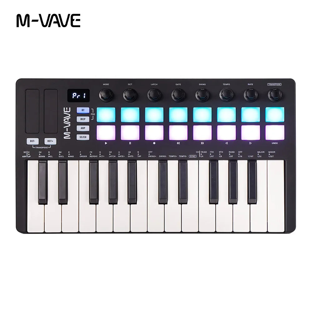 M-VAVE SMK-Ⅱ 25 Key MIDI Keyboard Controller with 16 RGB Drum Pads, Bluetooth Semi Weighted Professional Dynamic Keybed