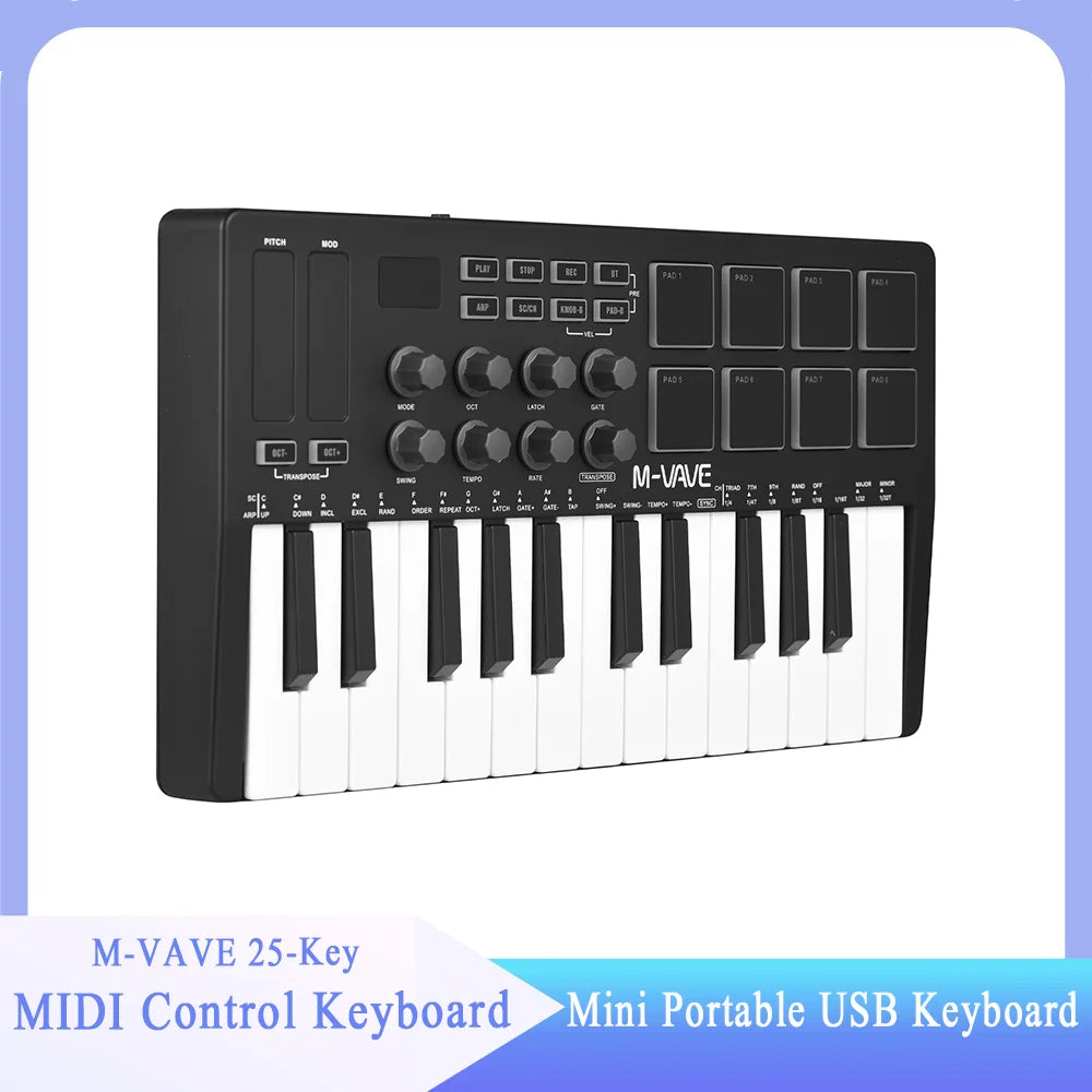 M-VAVE 25-Key MIDI Control Keyboard Mini Portable USB Keyboard MIDI Controller with 25 Velocity Sensitive Keys 8 RGB Backlit