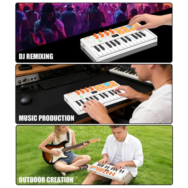 Professional 25 Portable MIDI Controller with Responsive Keys and Colorful Pad Plastic Texture for Various Devices 24BD