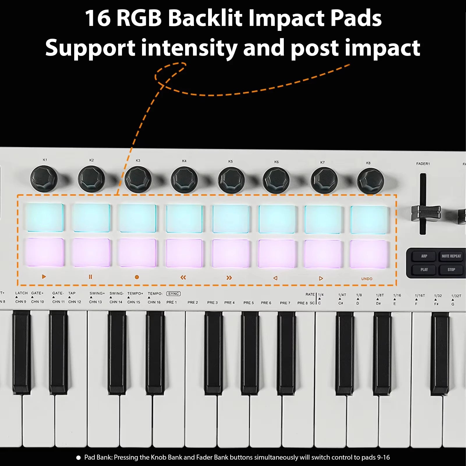 M-VAVE SMK-37 Pro Keyboard MIDI Controller w/Built-in Synthesizer|16 RGB Backlit Drum Pads,8 Knobs,4 Sliders/Music Production