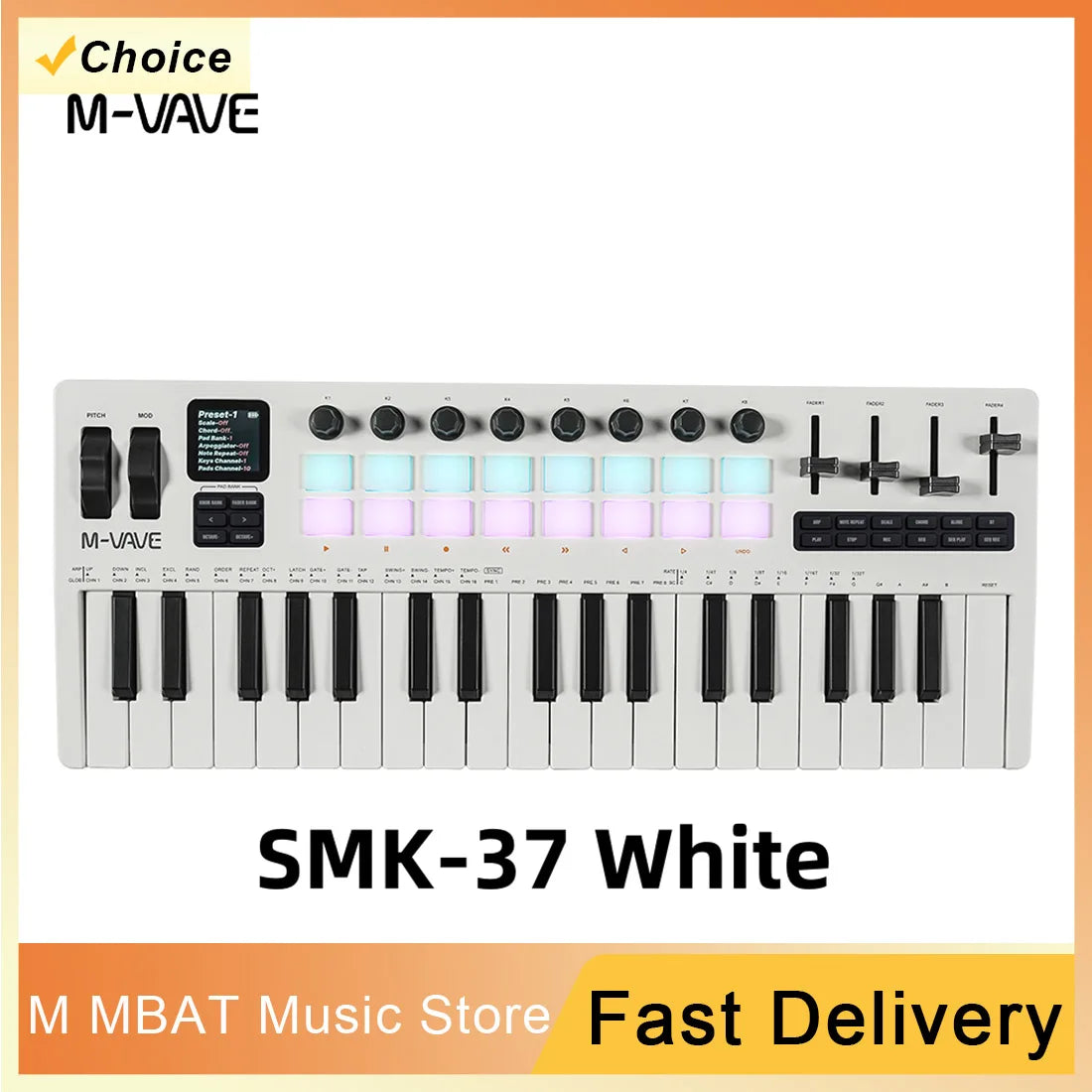 M-VAVE SMK 37 PRO 37 Key RGB MIDI Keyboard with 16 Drum Pads Sound Source Wireless Multi-System Connection Support for Musicians