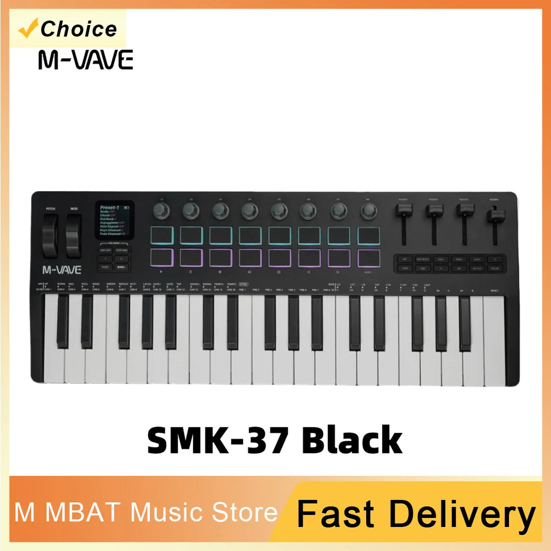 M-VAVE SMK 37 PRO 37 Key RGB MIDI Keyboard with 16 Drum Pads Sound Source Wireless Multi-System Connection Support for Musicians