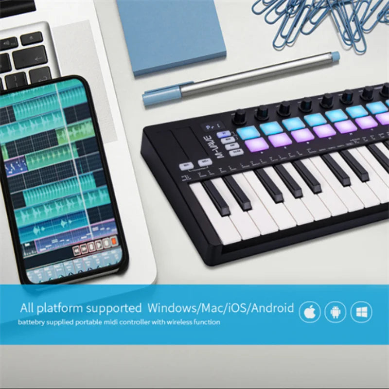 M-VAVE SMK-25 II MIDI Keyboard Controller, 25 Mini Keys 16 RGB Drum Pads 8 Knobs USB with DAW Software for Music Production
