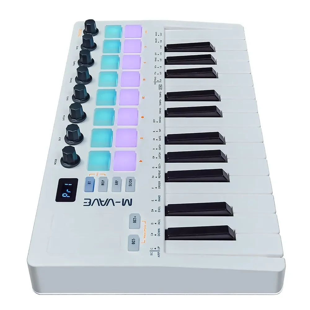 M-VAVE SMK-25 II 25 Key MIDI Controller Keyboard Mini USB 16 RGB Drum Pads 8 Knobs with Music Production Software Included
