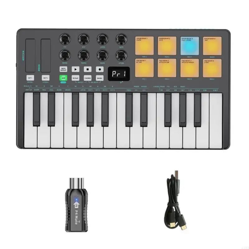 Professional 25 Portable MIDI Controller with Responsive Keys and Colorful Pad Plastic Texture for Various Devices 24BD