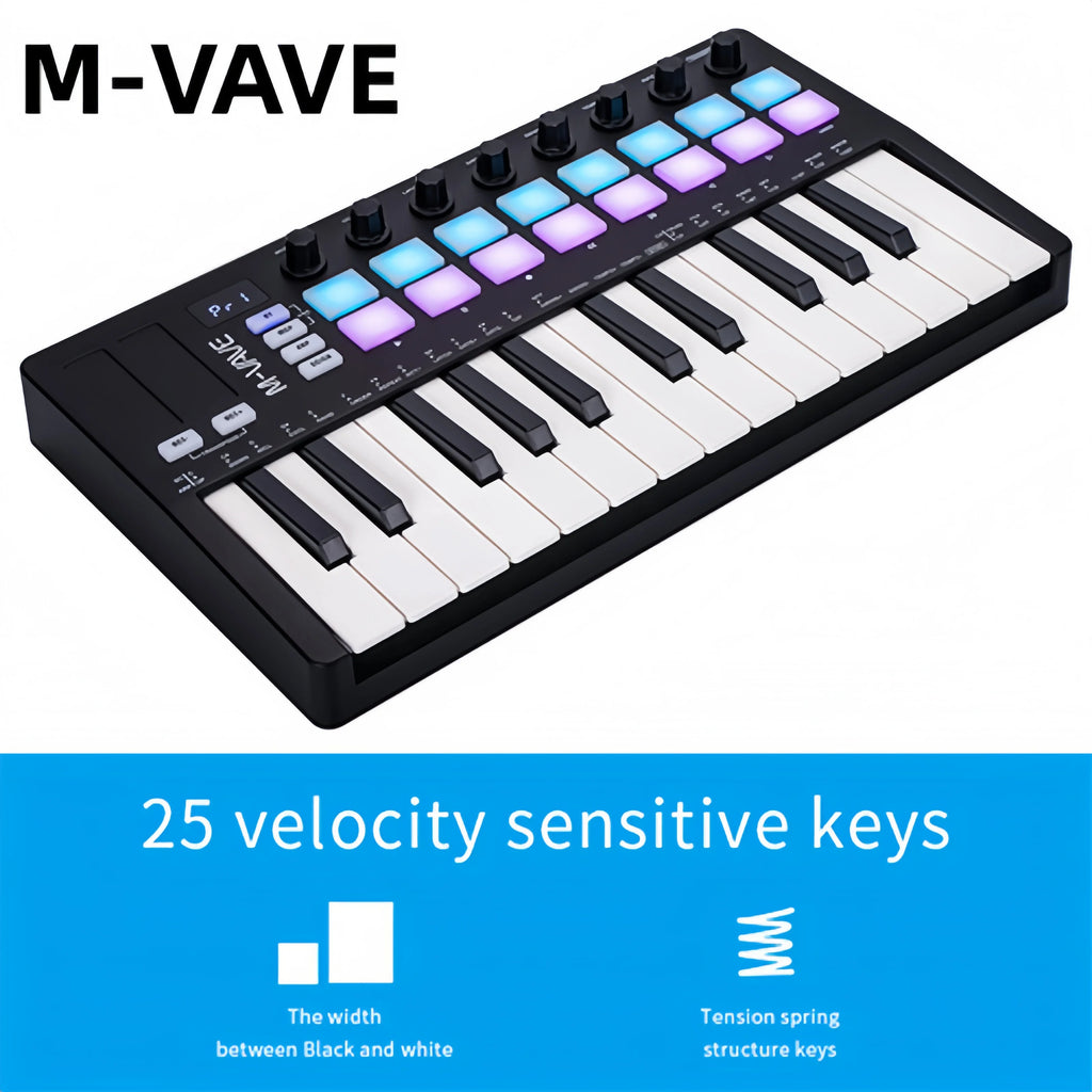 M-VAVE SMK-25 II MIDI Keyboard Controller, 25 Mini Keys 16 RGB Drum Pads 8 Knobs USB with DAW Software for Music Production