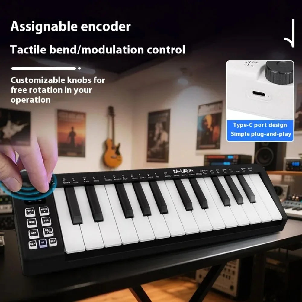 M-VAVE SMK-25mini MIDI Keyboard Rechargeable 25-Key MIDI Control Keyboard Instrument Mini Portable USB Keyboard MIDI Controller