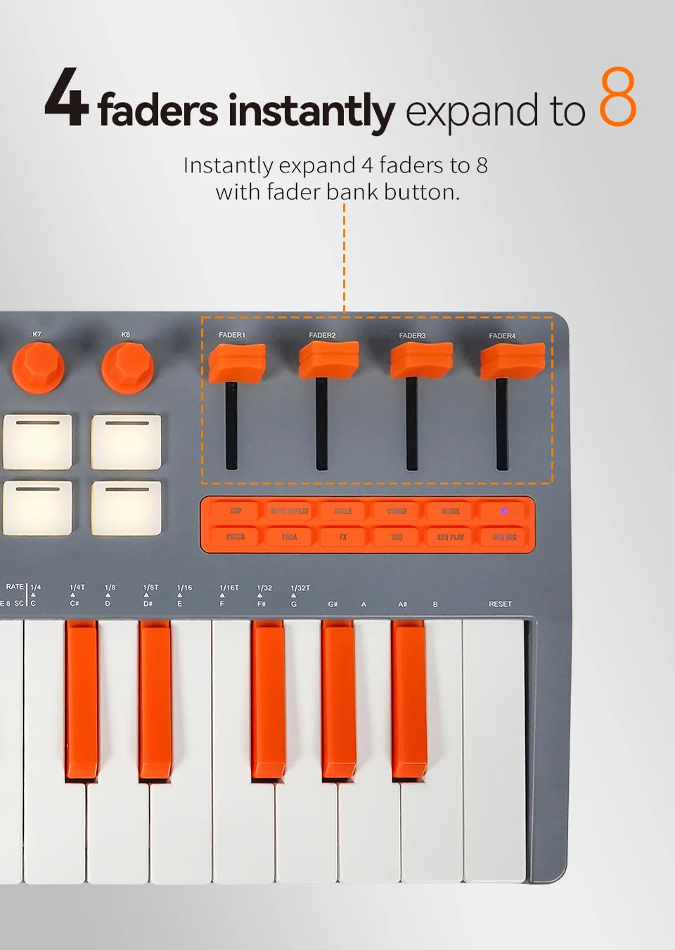 M-VAVE SMK-37 Pro Elite MIDI Controller – 37 Velocity Keys, 8 Knobs, 4 Faders, Arpeggiator, Sequencer, Bluetooth/USB-C