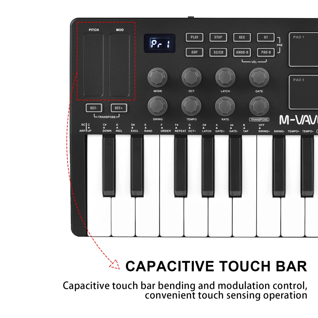 M-VAVE 25-Key MIDI Control Keyboard Mini Portable USB Keyboard MIDI Controller with 25 Velocity Sensitive Keys 8 RGB Backlit