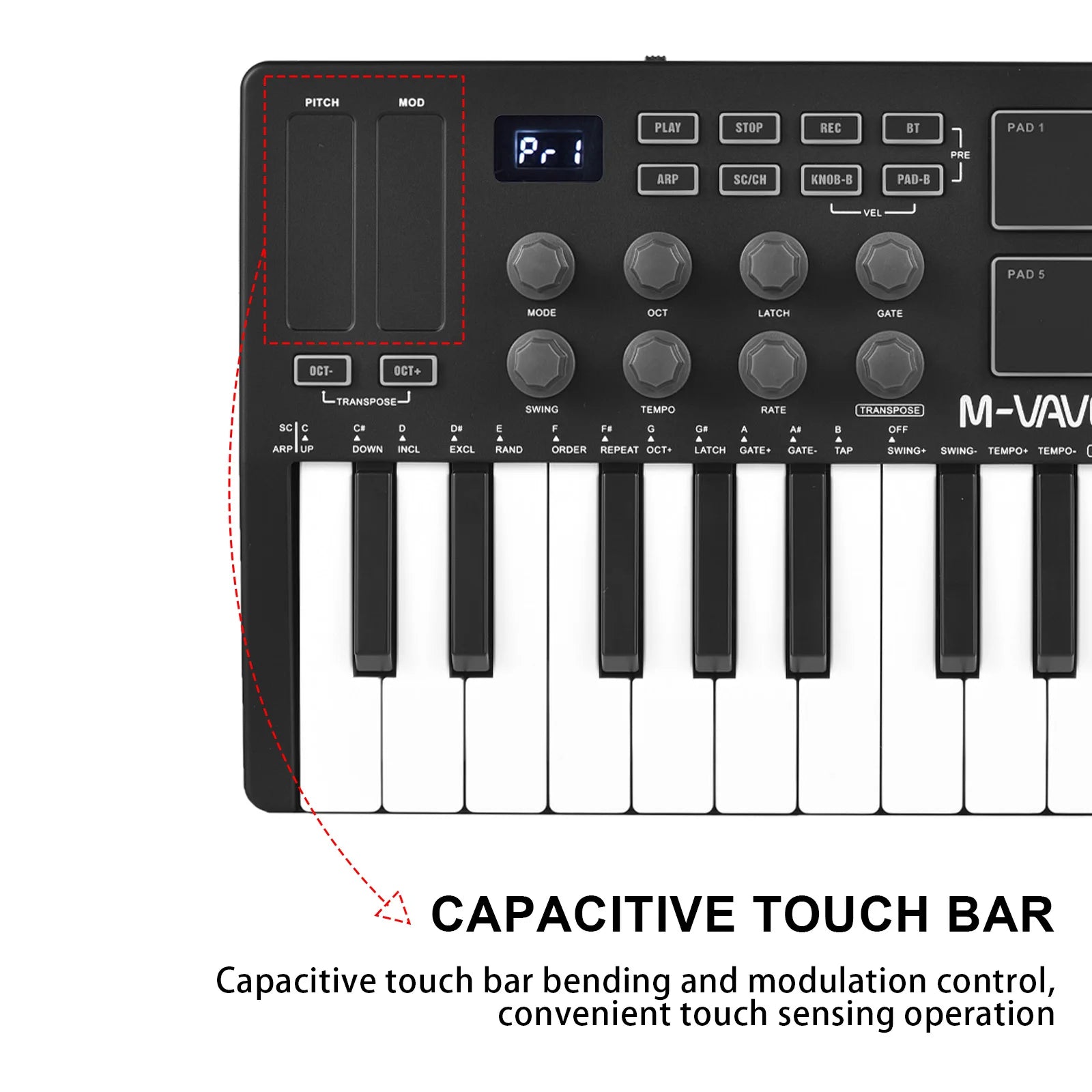 M-VAVE 25-Key MIDI Control Keyboard Mini Portable USB Keyboard MIDI Controller with 25 Velocity Sensitive Keys 8 RGB Backlit