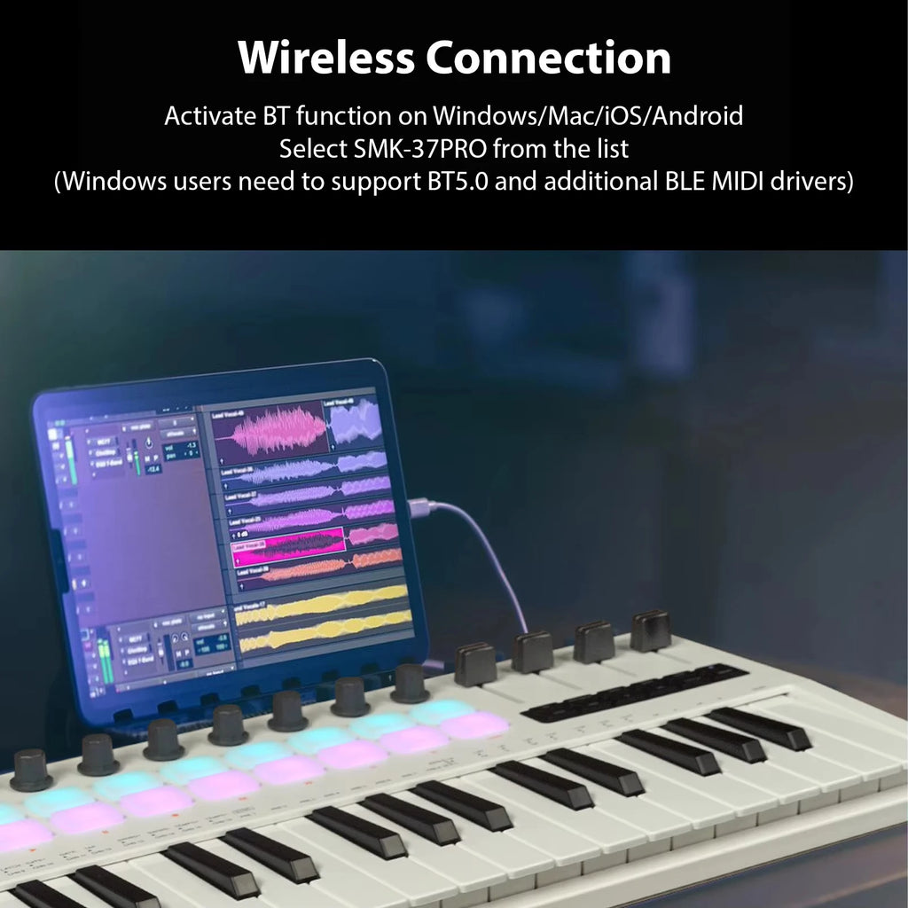 M-VAVE SMK-37 Pro Keyboard MIDI Controller w/Built-in Synthesizer|16 RGB Backlit Drum Pads,8 Knobs,4 Sliders/Music Production
