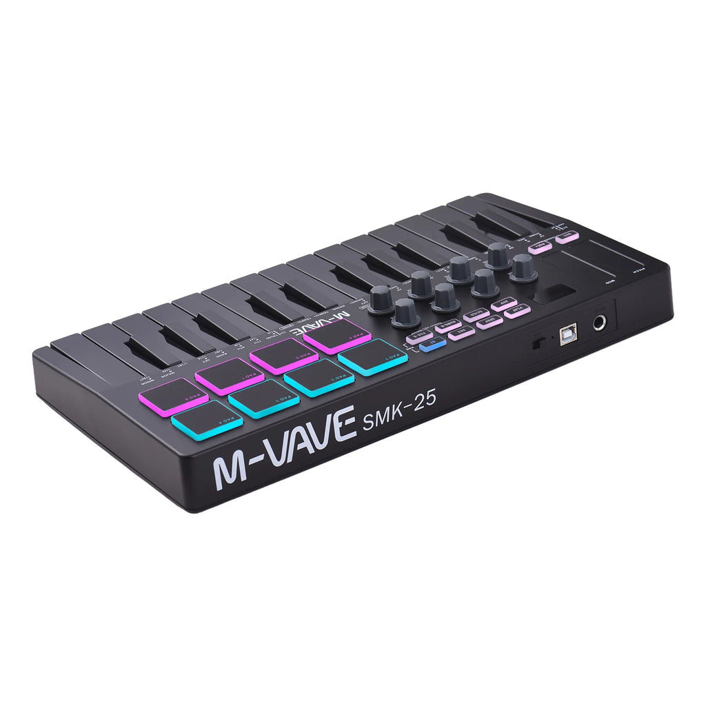 MIDI Keyboard Controller Beat Maker Machine Rechargeable 25 Keys MIDI Keyboard Portable Arranging Strike Pad RGB Backlight MIDI