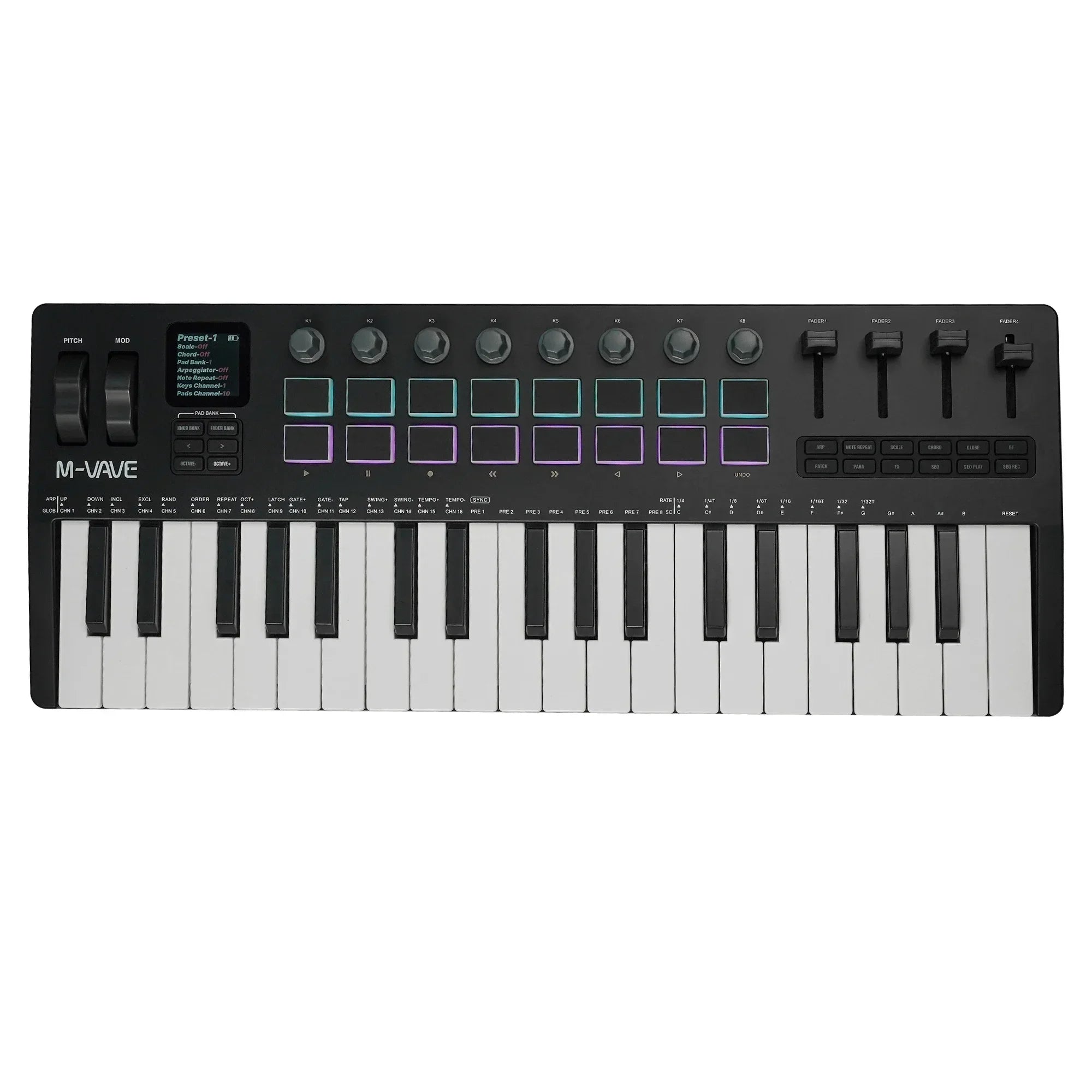 M-VAVE SMK-37 Pro Keyboard 37 Key MIDI Controller With Built-in Synth Engine 8 Knobs + 16 RGB Pads 37 Key MIDI Controller
