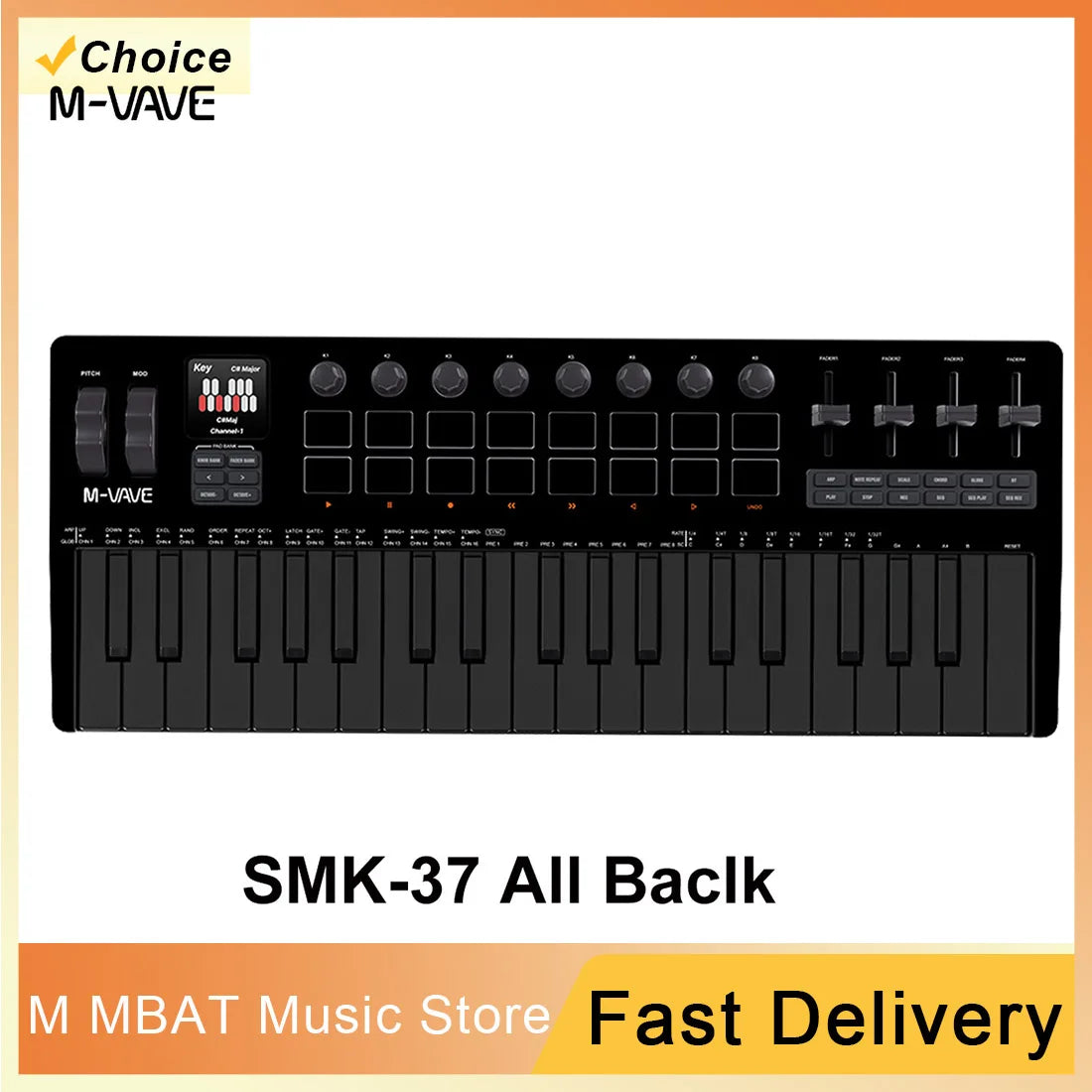 M-VAVE SMK 37 PRO 37 Key RGB MIDI Keyboard with 16 Drum Pads Sound Source Wireless Multi-System Connection Support for Musicians