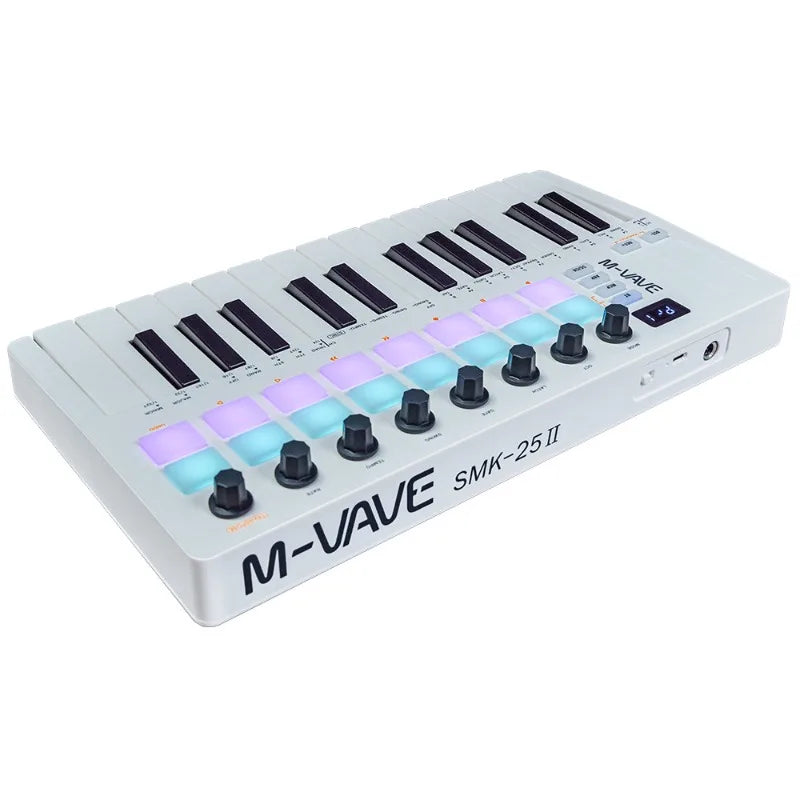 M-VAVE SMK-Ⅱ 25 Key MIDI Keyboard Controller with 16 RGB Drum Pads, Bluetooth Semi Weighted Professional Dynamic Keybed