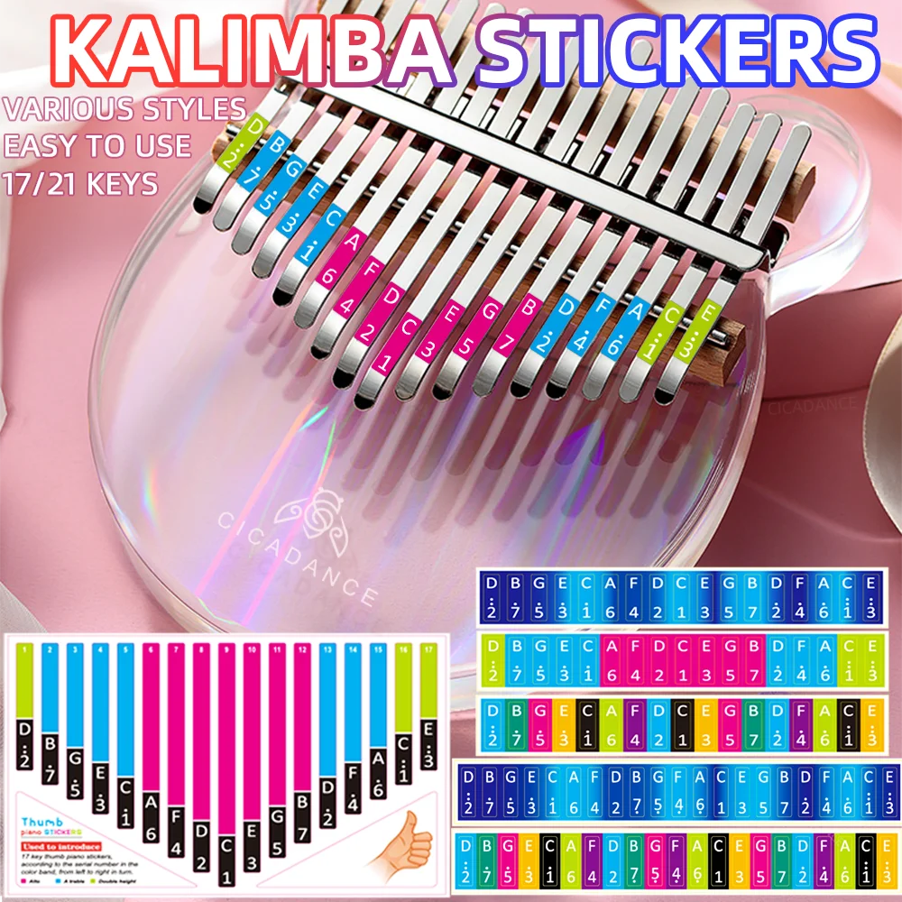 CICADANCE Kalimba Scale Sticker 17/21/34 Key Calimba Note Sticker Thumb Piano Music Learning Accessories For Beginner Kids