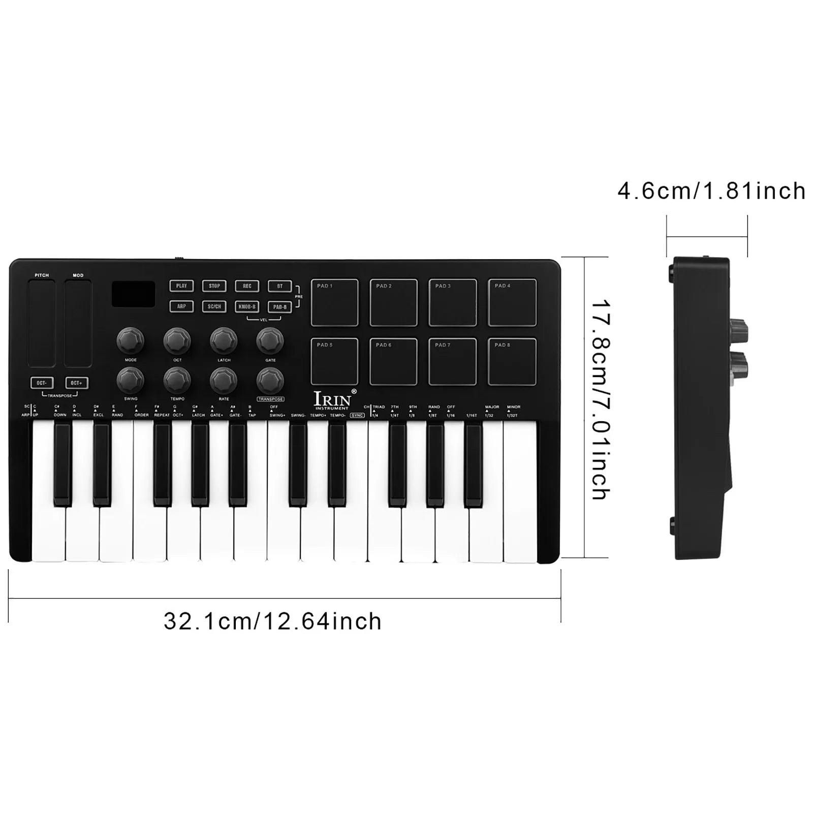 IRIN 25-Key MIDI Controller Keyboard Mini Portable USB Keyboard Piano SMK-25 MIDI Keyboard Controller 8 RGB Backlit Pads 8 Knobs