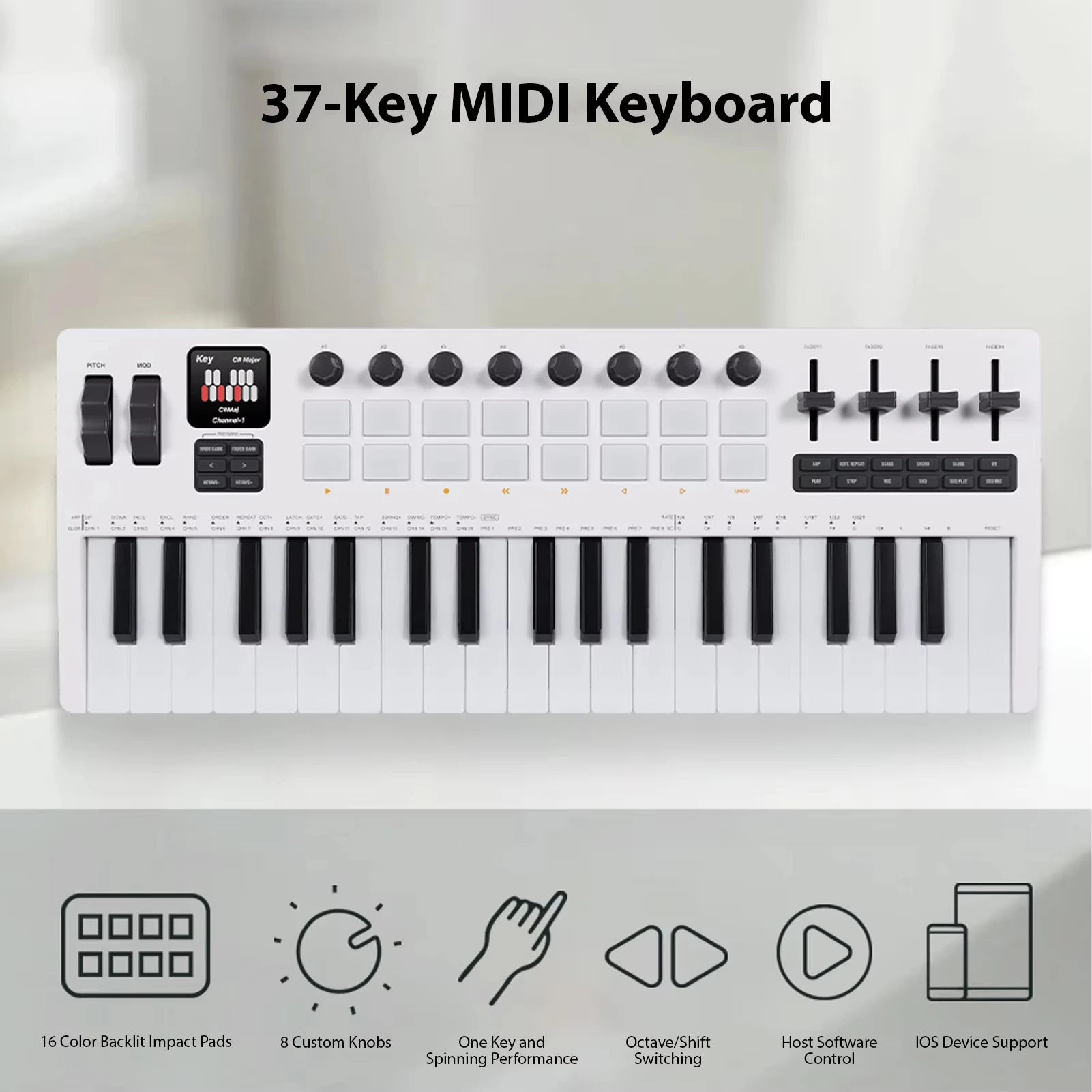 M-VAVE SMK-37 Pro Keyboard MIDI Controller w/Built-in Synthesizer|16 RGB Backlit Drum Pads,8 Knobs,4 Sliders/Music Production
