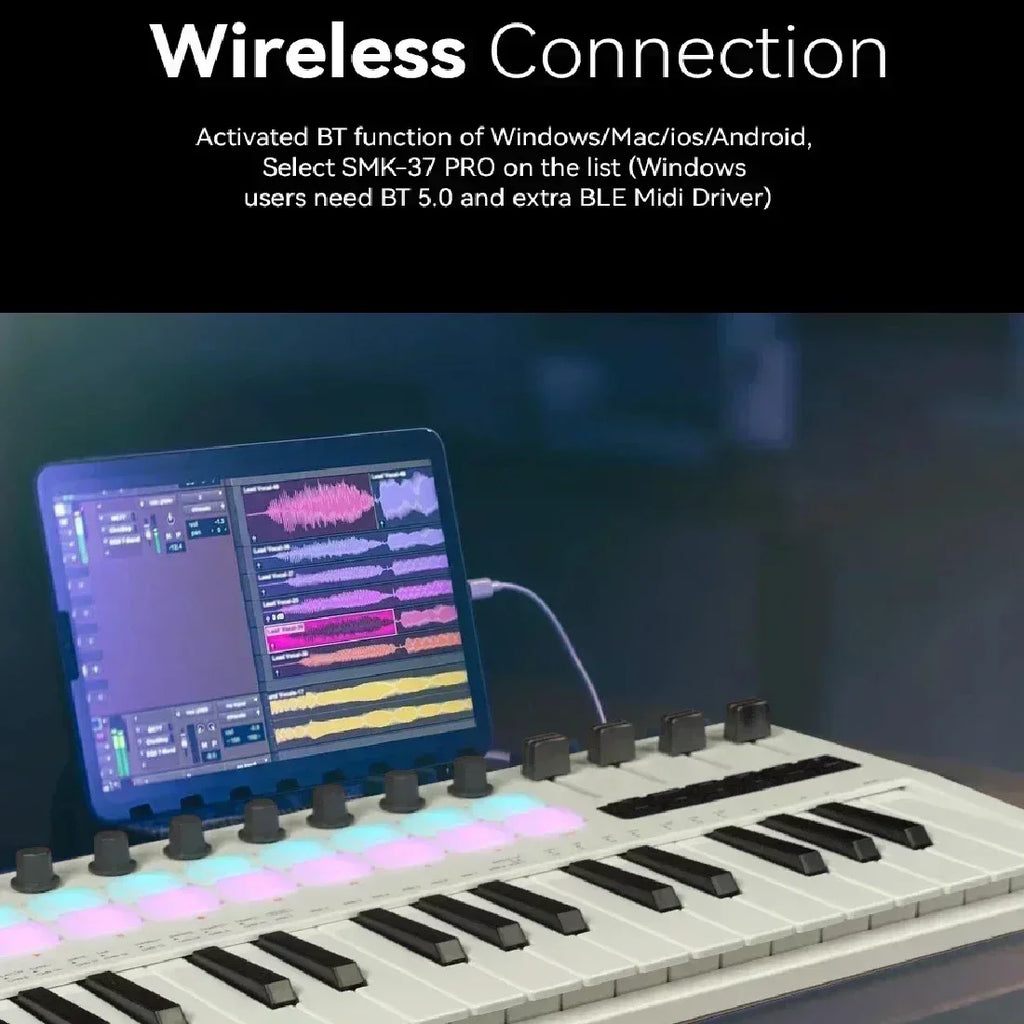 M-VAVE SMK-37 Pro Keyboard 37 Key MIDI Controller With Built-in Synth Engine 8 Knobs + 16 RGB Pads 37 Key MIDI Controller