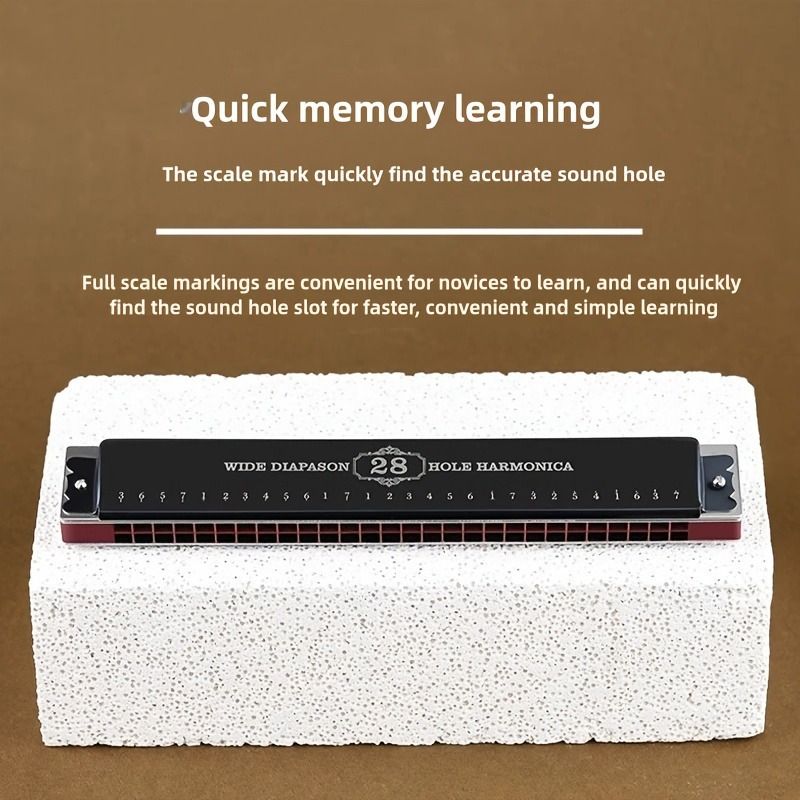 Black 28-hole harmonica, double-row harmonica, professional harmonica, diatonic harmonica, music accessory, harmonica for beginners, harmonica for professionals, Australian music store