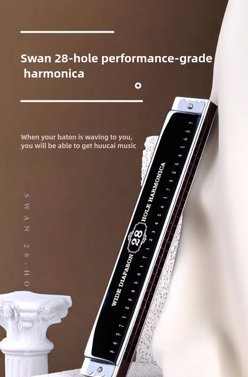 Black 28-hole harmonica, double-row harmonica, professional harmonica, diatonic harmonica, music accessory, harmonica for beginners, harmonica for professionals, Australian music store