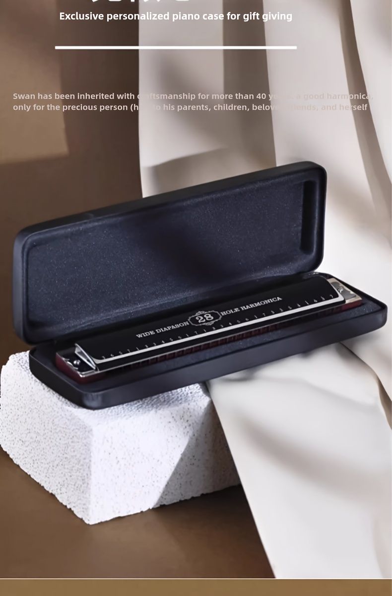 Black 28-hole harmonica, double-row harmonica, professional harmonica, diatonic harmonica, music accessory, harmonica for beginners, harmonica for professionals, Australian music store