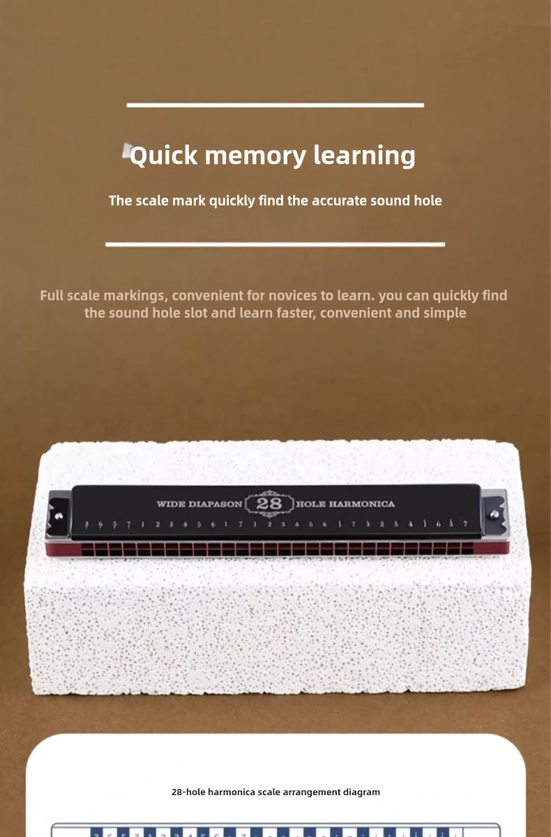 Black 28-hole harmonica, double-row harmonica, professional harmonica, diatonic harmonica, music accessory, harmonica for beginners, harmonica for professionals, Australian music store