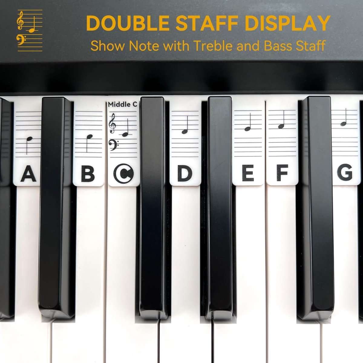 Removable Silicone Piano Stickers - 88 Keys - Key Guide - Keyboard Stickers - Reusable - Learn Music Notes Easily - Learn to Play Strip - Includes Storage Box - For Beginners
