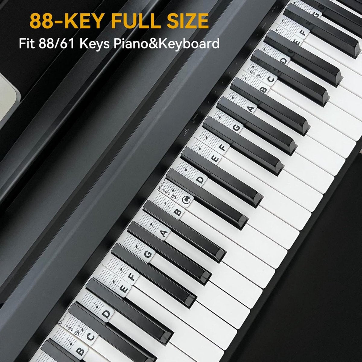 Removable Silicone Piano Stickers - 88 Keys - Key Guide - Keyboard Stickers - Reusable - Learn Music Notes Easily - Learn to Play Strip - Includes Storage Box - For Beginners