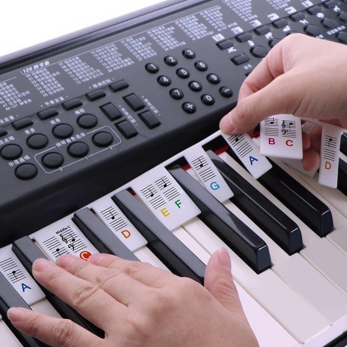 Piano/Keyboard Stickers - 88 keys - Removable Piano Key Stickers - piano stickers - Silicone - learn to play strip - Piano key stickers - Reusable - removable - with numbers - Easily Learn Music Notes - for beginners