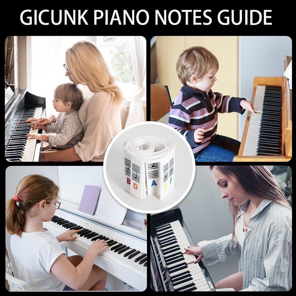 Piano/Keyboard Stickers - 88 keys - Removable Piano Key Stickers - piano stickers - Silicone - learn to play strip - Piano key stickers - Reusable - removable - with numbers - Easily Learn Music Notes - for beginners