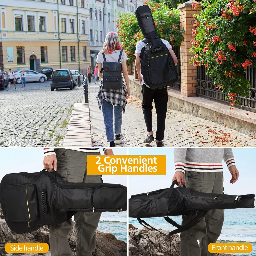 Classic guitar case - Acoustic guitar case - Backpack with exterior pocket and handles - Guitar backpack - Guitar case - Padded - Waterproof - For electric guitars - Black