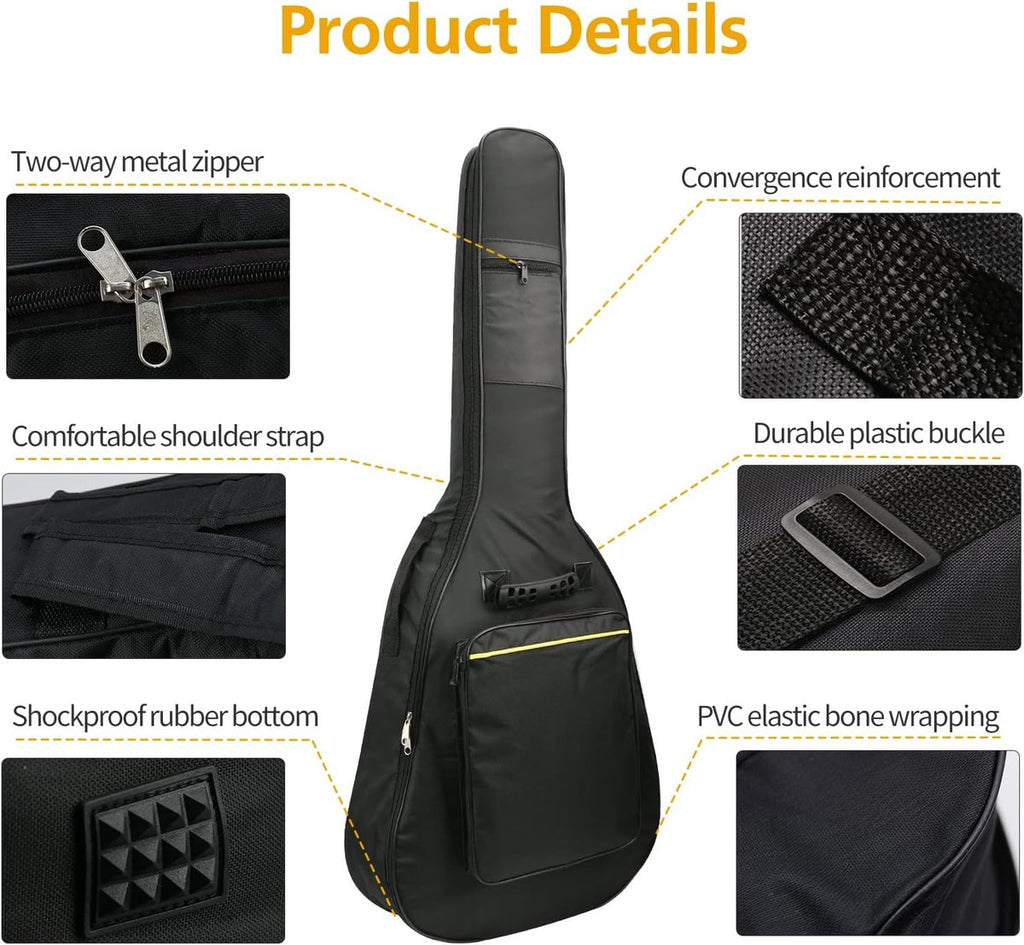 Classic guitar case - Acoustic guitar case - Backpack with exterior pocket and handles - Guitar backpack - Guitar case - Padded - Waterproof - For electric guitars - Black