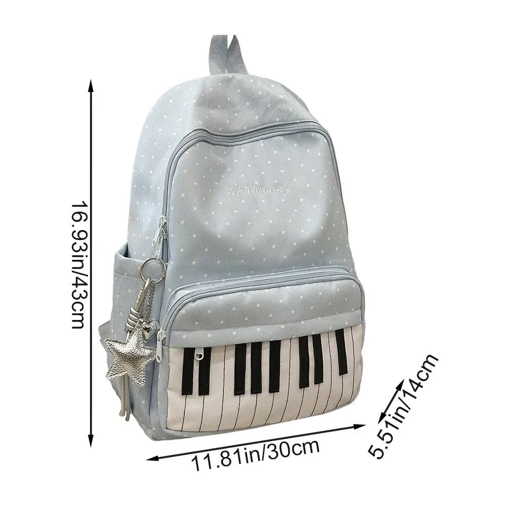 Piano Print Backpack Large Capacity Polka Dot Casual Travel Daypack, Blue, for Travel, Shopping, Work and Daily Carry