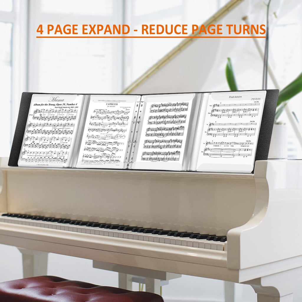 Sheet Music Folder,  Music Binder, 4 Page Expand,20 Pages Capacity, Writable Choir Folder, Black