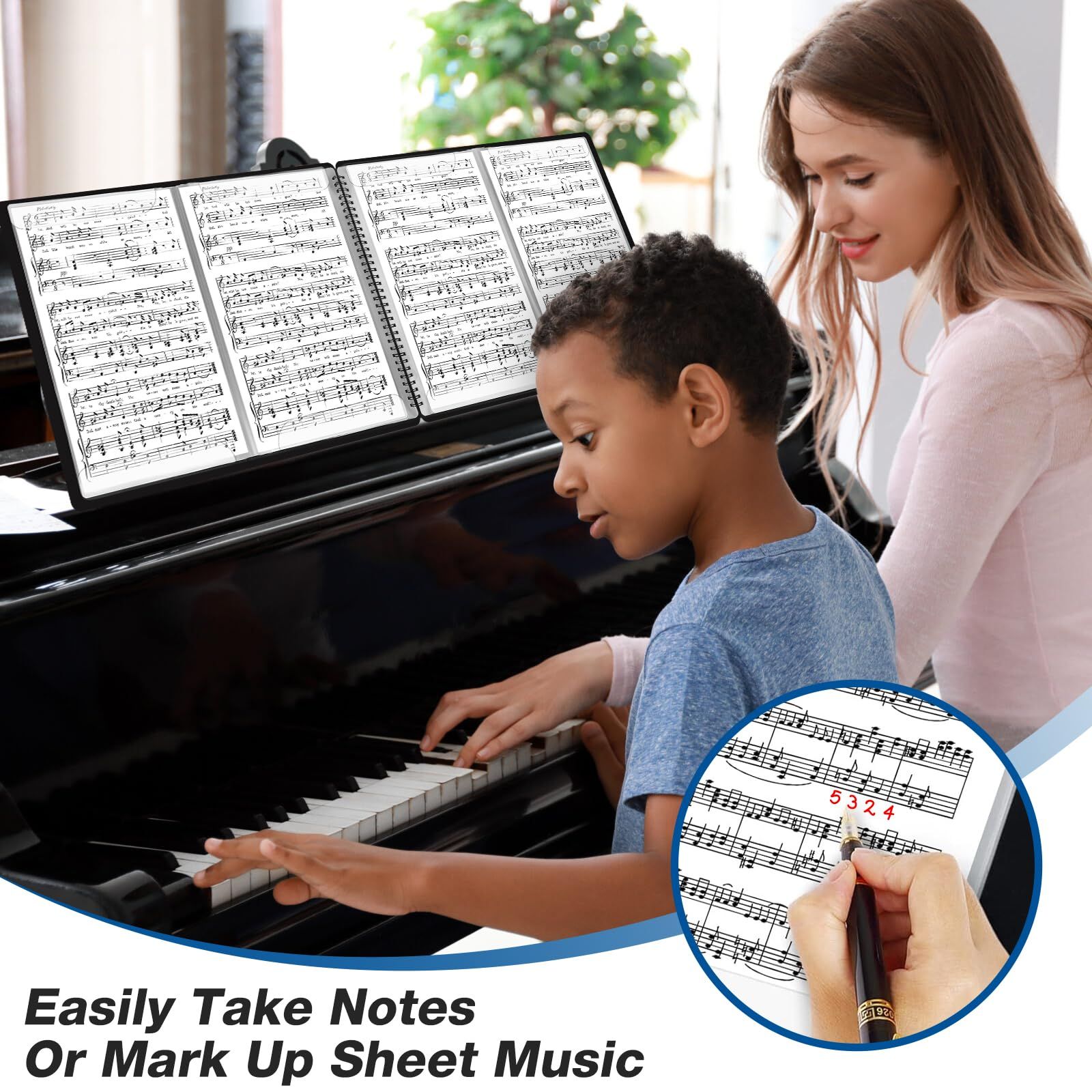 Sheet Music Folder,  Music Binder, 4 Page Expand,20 Pages Capacity, Writable Choir Folder, Black