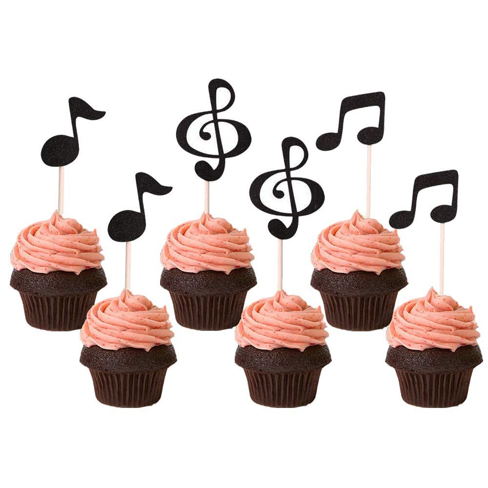 36 Pcs Music Notes Cupcake Toppers for Music Themed Party Decorations Glitter Musical Symbols Cupcake Picks for Baby Shower