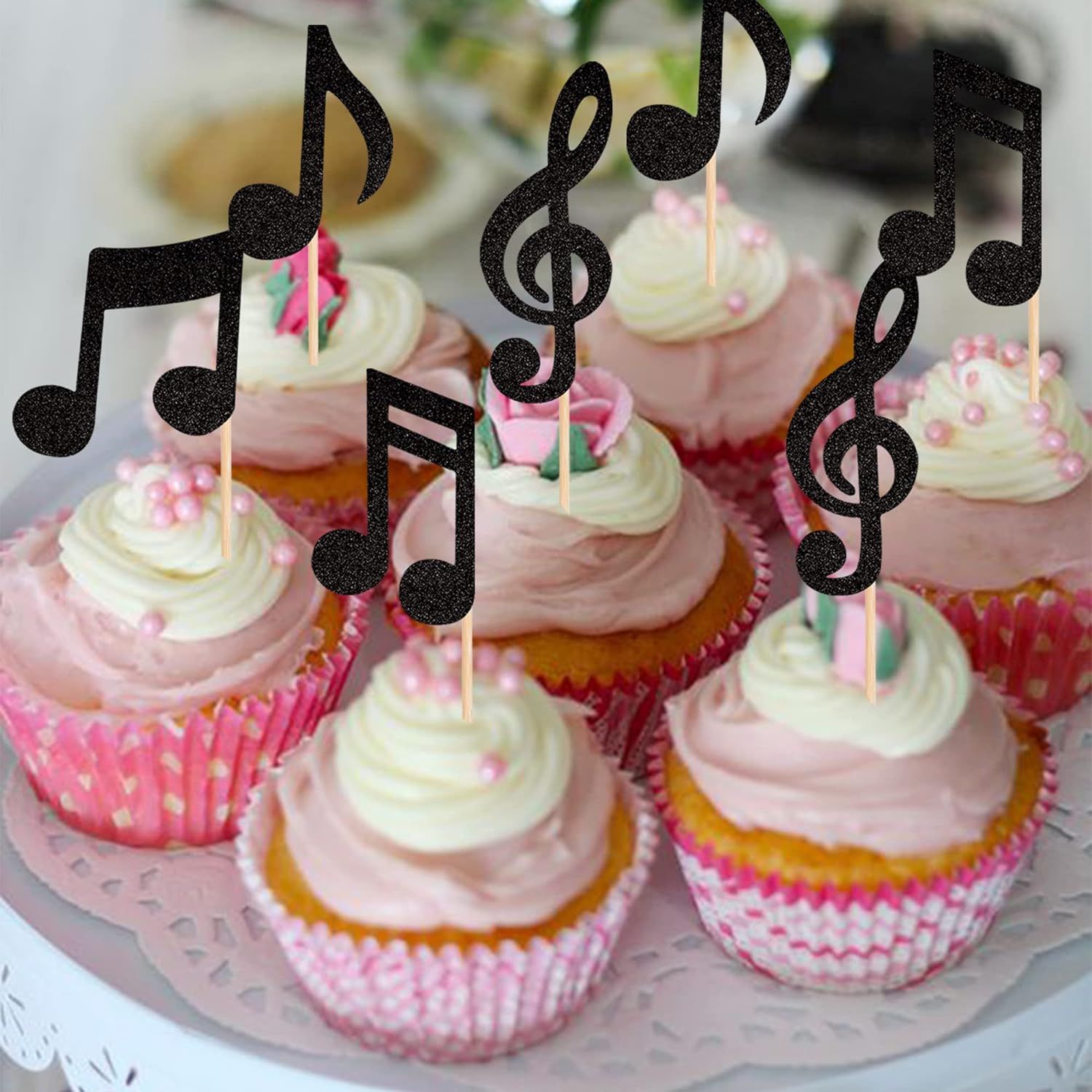 36 Pcs Music Notes Cupcake Toppers for Music Themed Party Decorations Glitter Musical Symbols Cupcake Picks for Baby Shower