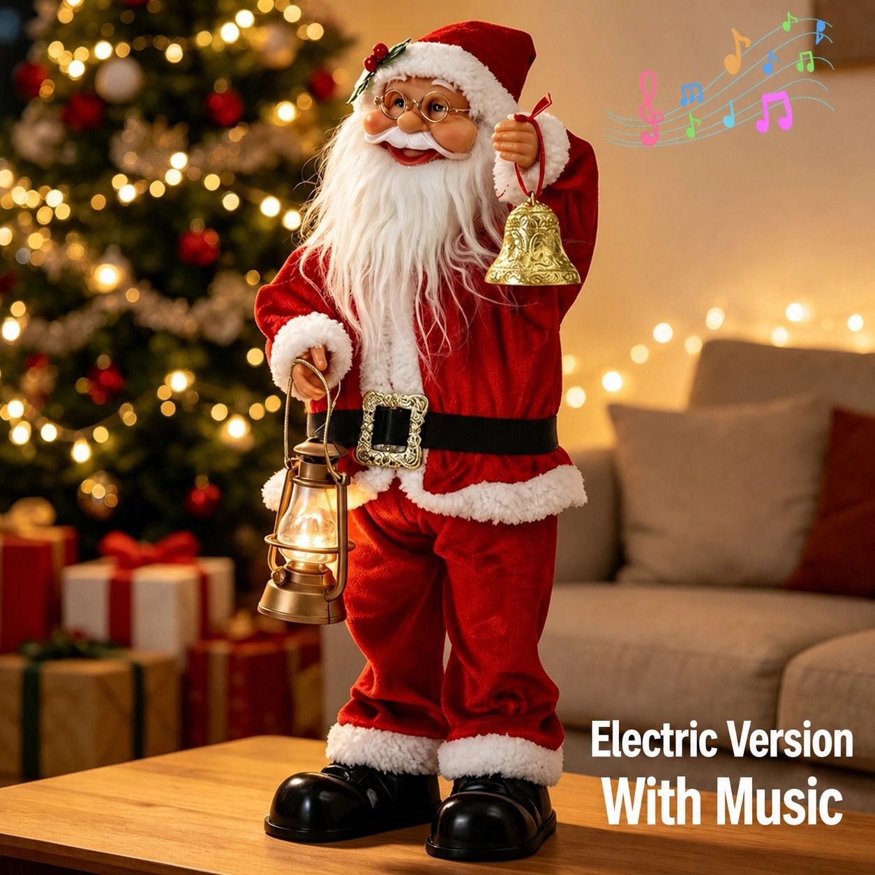 Electric Musical Santa Claus Figurine, About 45cm Tall with Music, Creative Standing Doll, Full of Holiday Atmosphere, Perfect Christmas Gift Choice