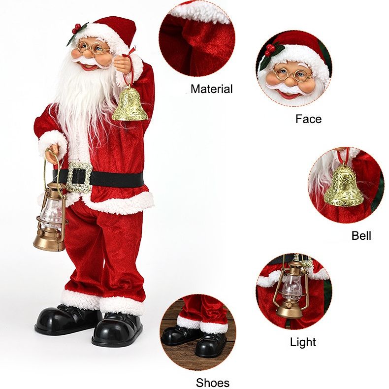 Electric Musical Santa Claus Figurine, About 45cm Tall with Music, Creative Standing Doll, Full of Holiday Atmosphere, Perfect Christmas Gift Choice