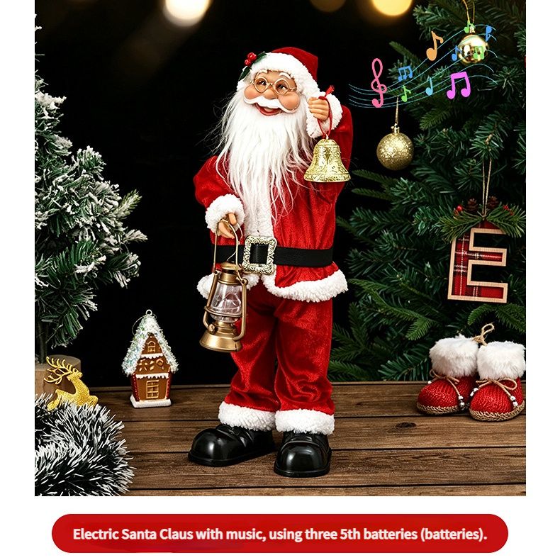 Electric Musical Santa Claus Figurine, About 45cm Tall with Music, Creative Standing Doll, Full of Holiday Atmosphere, Perfect Christmas Gift Choice