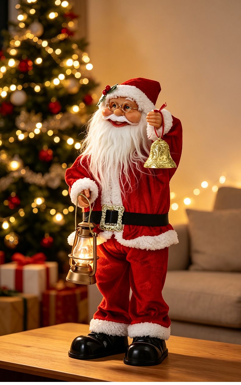 Electric Musical Santa Claus Figurine, About 45cm Tall with Music, Creative Standing Doll, Full of Holiday Atmosphere, Perfect Christmas Gift Choice