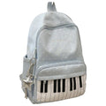Blue Piano Print Backpack, Large Capacity Polka Dot Casual Travel Daypack